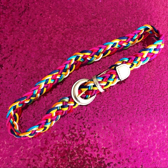 Vintage Accessories - 🍭VINTAGE Rainbow Multicolor Braided Woven Nylon Belt